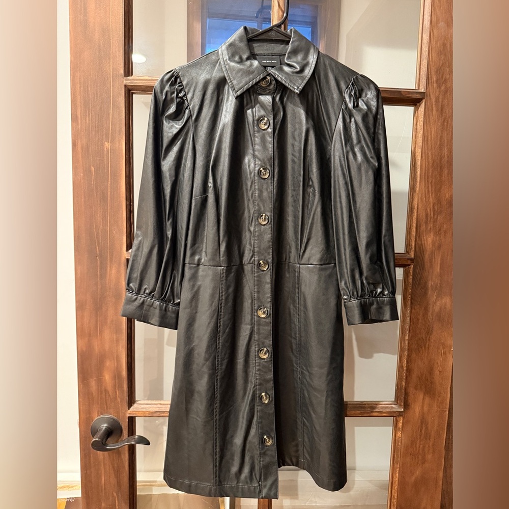 Black Leather Puff Sleeve Shirt Dress | Who What Wear